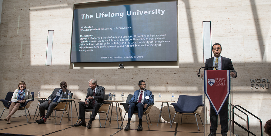 Penn Provost Wendell Pritchett, panel moderator, said Penn’s work in online learning extends the University’s resources “beyond traditional boundaries of age and geography.” Photo: Katherine Veri, Veri Productions