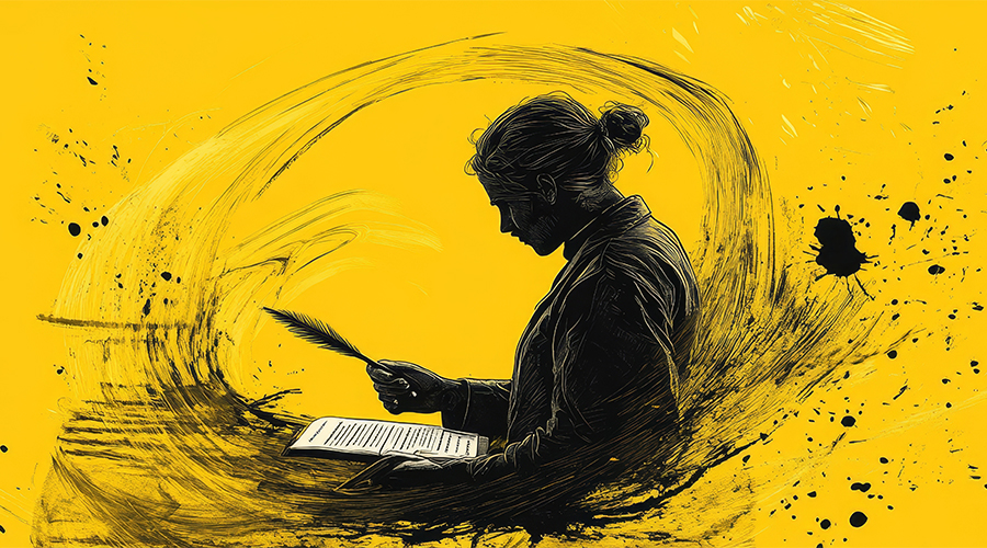 illustration of a person writing in a book