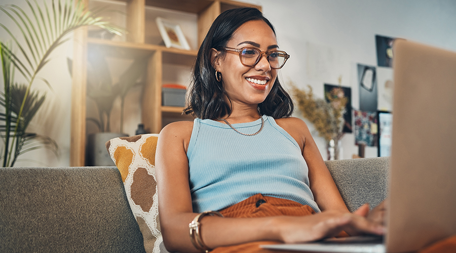 Photo of a woman taking an online course