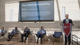 Penn Provost Wendell Pritchett, panel moderator, said Penn’s work in online learning extends the University’s resources “beyond traditional boundaries of age and geography.” Photo: Katherine Veri, Veri Productions