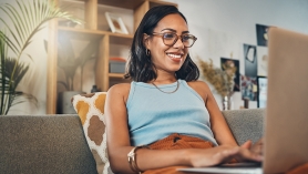 Photo of a woman taking an online course